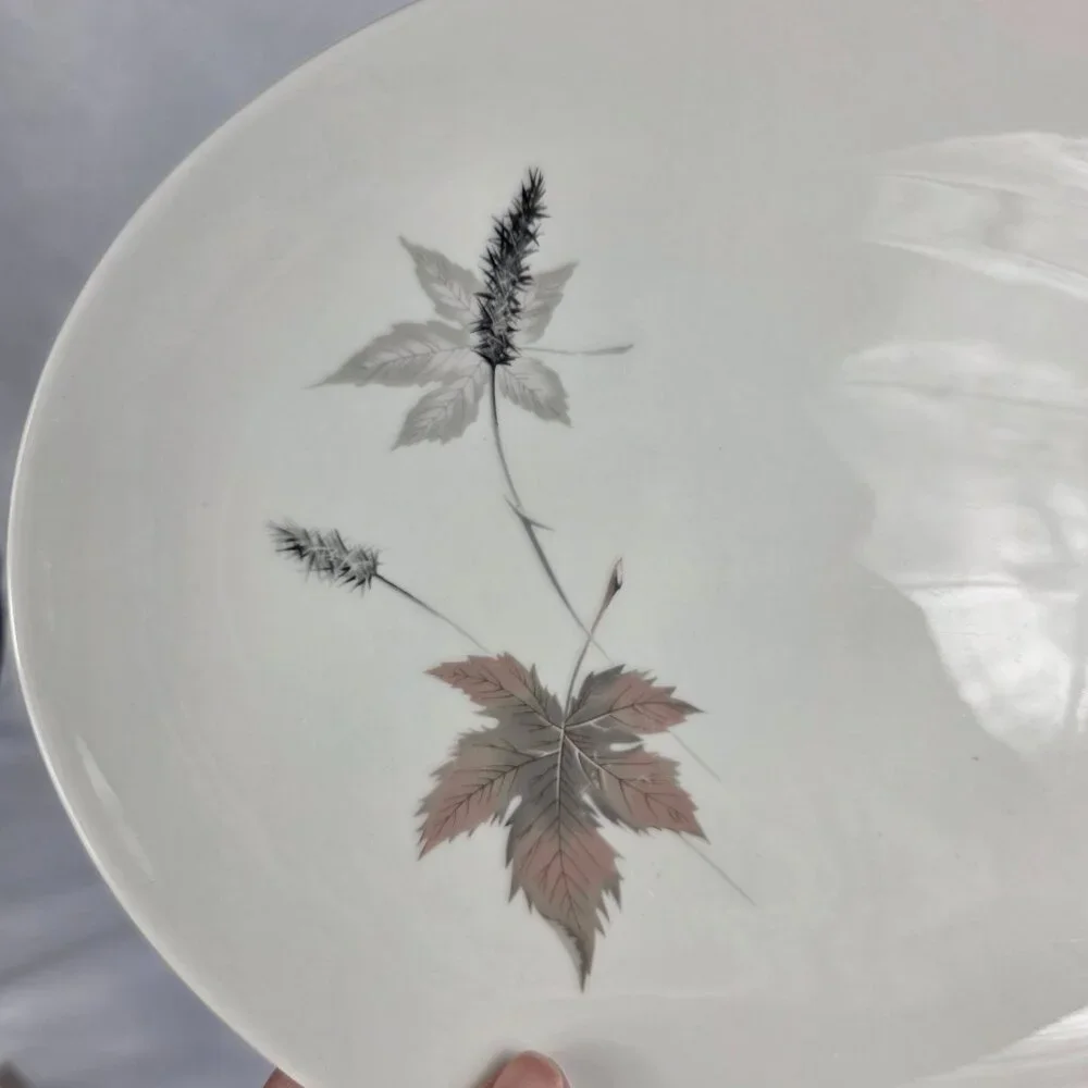 Royal Doulton Tumbling Leaves Oval Serving Platter Gray & Pink Leaves